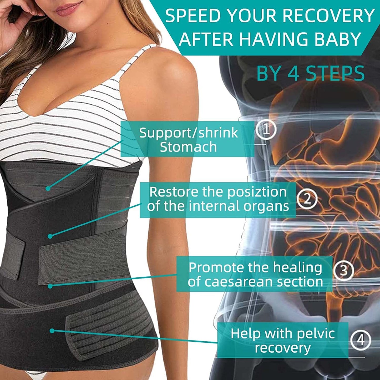 3-in-1 Postpartum Belly Wrap | Abdominal, Waist & Pelvic Support Belt for Post-Pregnancy Recovery | Adjustable & Breathable Belly Binder for Natural & C-Section Birth 🤱✨