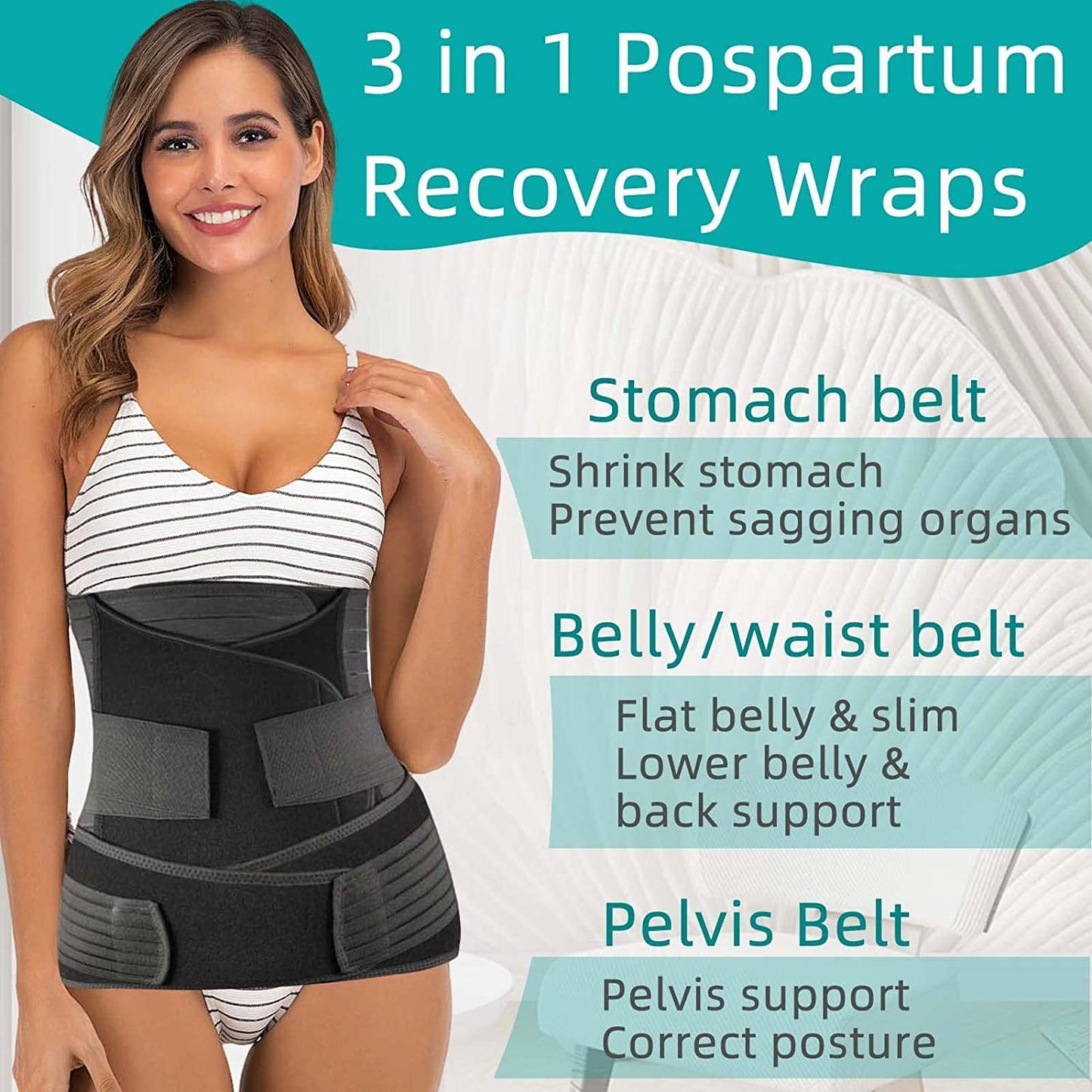3-in-1 Postpartum Belly Wrap | Abdominal, Waist & Pelvic Support Belt for Post-Pregnancy Recovery | Adjustable & Breathable Belly Binder for Natural & C-Section Birth 🤱✨