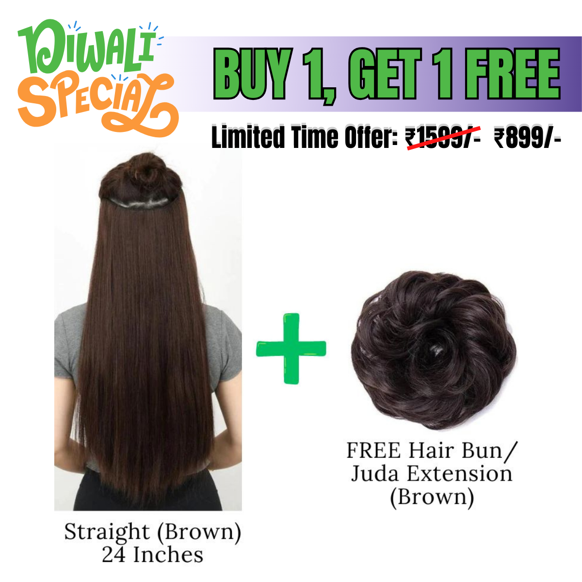 DIWALI SALE - 24 Inches" Clip In Hair Extensions + FREE Hair Bun (Juda) Extension