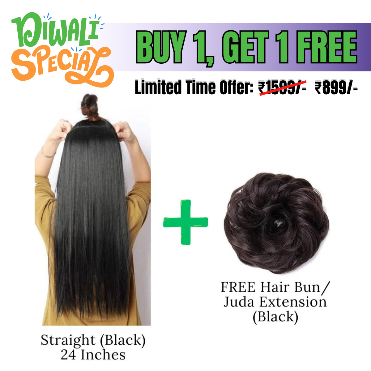 DIWALI SALE - 24 Inches" Clip In Hair Extensions + FREE Hair Bun (Juda) Extension