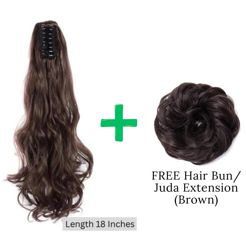 18 Inch Ponytail Hair Extension + FREE Hair Bun (Juda) Extension