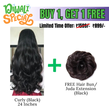 DIWALI SALE - 24 Inches" Clip In Hair Extensions + FREE Hair Bun (Juda) Extension