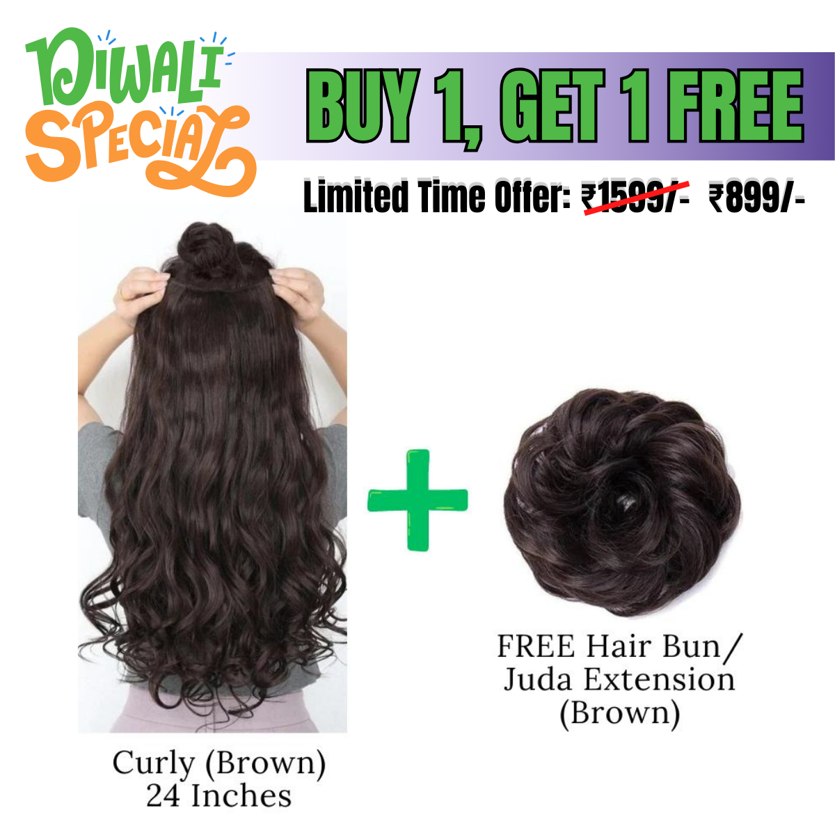 DIWALI SALE - 24 Inches" Clip In Hair Extensions + FREE Hair Bun (Juda) Extension