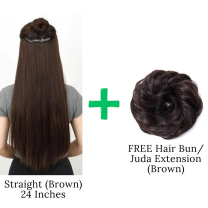 DIWALI SALE - 24 Inches" Clip In Hair Extensions + FREE Hair Bun (Juda) Extension