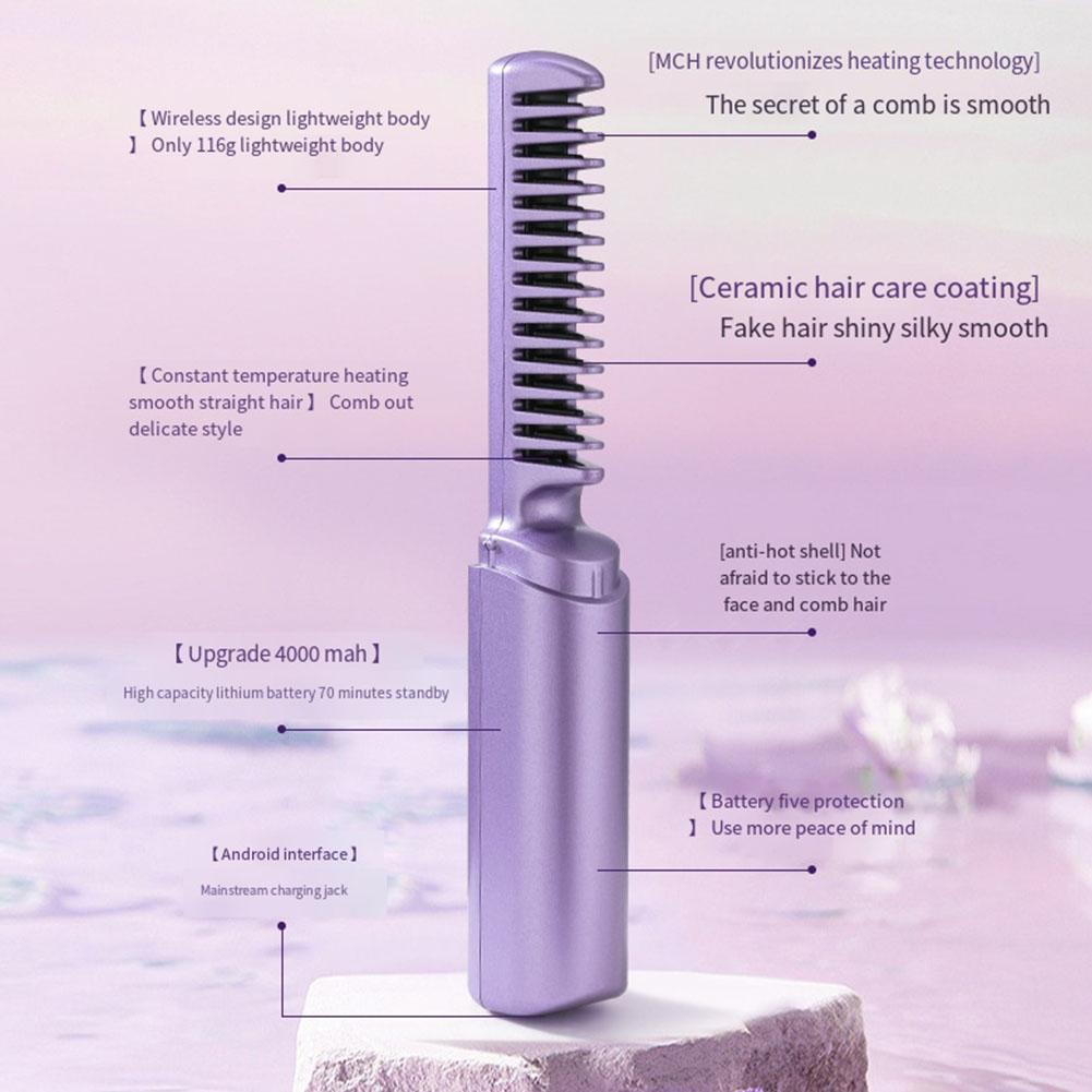 Portable Mini Hair Straightener Hot Comb - RECHARGEABLE